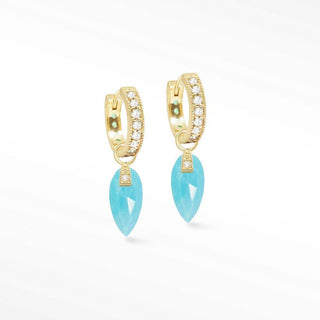 Angel Wings Arizona Turquoise 18K Yellow Gold Convertible Earrings - Nina Wynn