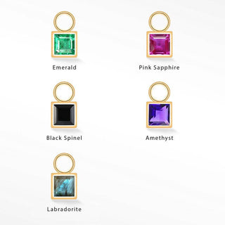 Princess cut Natural Gemstone 14k Rose Gold Simple Bezel Charms for Permanent Jewelry - Nina Wynn
