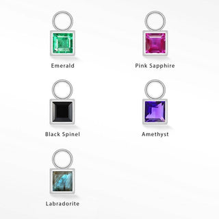 Princess cut Natural Gemstone 14k White Gold Simple Bezel Charms for Permanent Jewelry - Nina Wynn