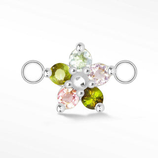 Flower in Multi Tourmaline Natural Gemstone 14K White Gold Connectors for Permanent Jewelry - Nina Wynn