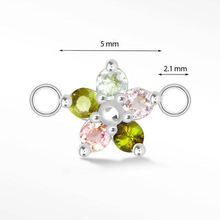Flower in Multi Tourmaline Natural Gemstone 14K White Gold Connectors for Permanent Jewelry - Nina Wynn