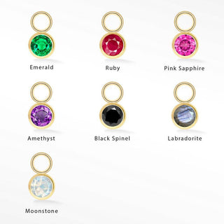 Brilliant Round Natural Gemstone 14k Yellow Gold Simple Bezel Petite Charms for Permanent Jewelry - Nina Wynn