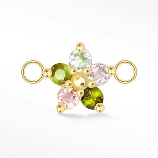 Flower in Multi Tourmaline Natural Gemstone 14K Yellow Gold Connectors for Permanent Jewelry - Nina Wynn