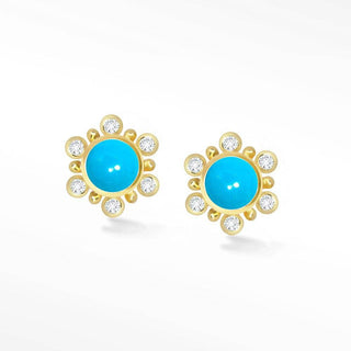 Athena Sleeping Beauty Turquoise 18k Yellow Gold Stud Earrings - Nina Wynn