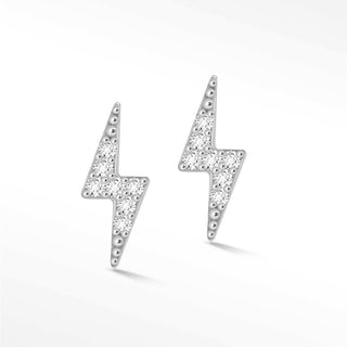Lightning Bolt 18k White Gold Diamond Push Back Stud Earrings - Nina Wynn