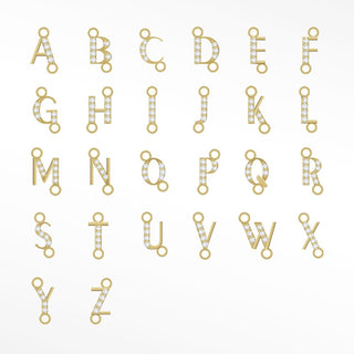 Initial 5mm with Pave Diamonds on 14k Gold Sideways Connectors Pack of 26 letters for Permanent Jewelry - Nina Wynn