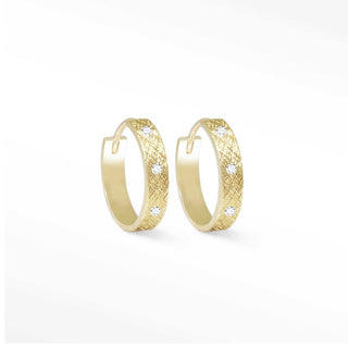 Florentine Natural Diamond 18k Yellow Gold Hoop Earrings 15mm