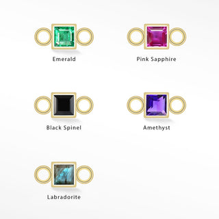 Princess cut Natural Gemstone 14k Yellow Gold Simple Bezel Connectors Pack of 5 Colors for Permanent Jewelry - Nina Wynn